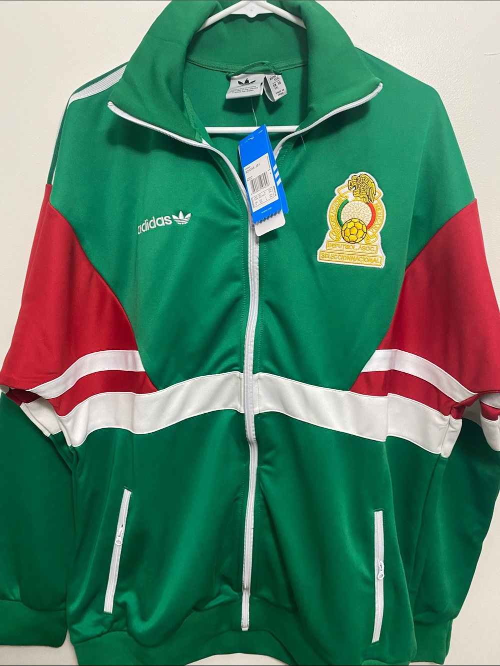 adidas Green and Red Retro Soccer Track Jacket with Embroidered Crest
